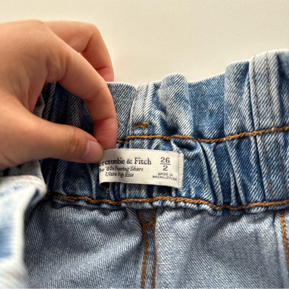 Abercrombie & Fitch Light Blue Paperbag Denim Shorts - Picture 3 of 4